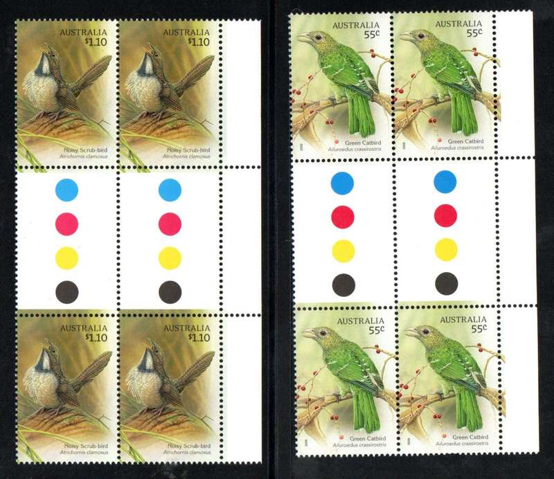 AUSTRALIA 2009 AUSTRALIAN SONGBIRDS UMM SET OF (X4) GUTTER BLKS OF (X4). SG3270/3. CV GBP 59.