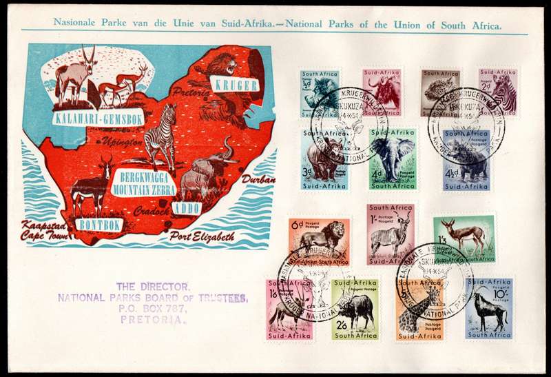UNION 1954 (X4) DEF ISSUE NATIONAL PARKS FDCs (SKUKUZA D/S). CONDITION ETC AS PER SCANS.