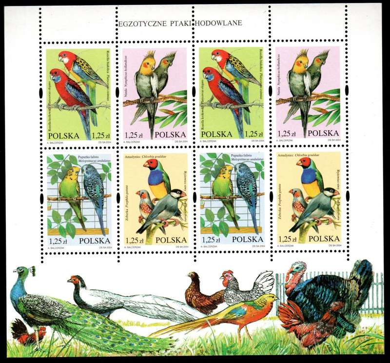 POLAND 2004 BIRDS UMM SETENANT SHEET OF (X8). SG4124-7. CV GBP 13+. STUNNING THEMATIC ITEM.