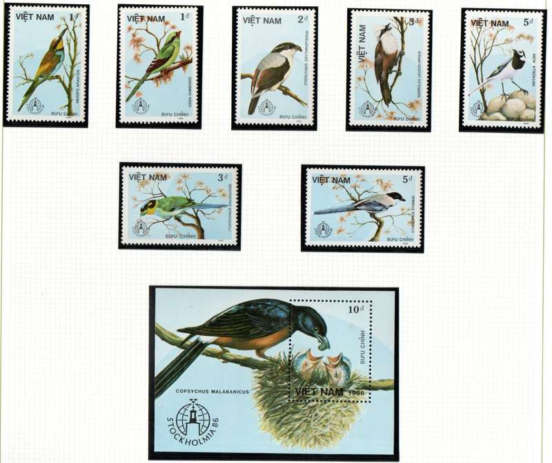 VIETNAM 1986 'STOCKHOLMIA 86' BIRDS UMM SET OF (X7) SINGLES + MSHEET. SG962-MS969. CV GBP 14+.
