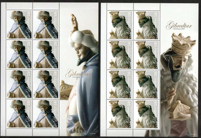 GIBRALTAR 2007 XMAS PORCELAIN FIGURINES SET OF (X6) SHEETS OF (X8) UMM +MSHEET. SG1241/7. CV GBP 45+