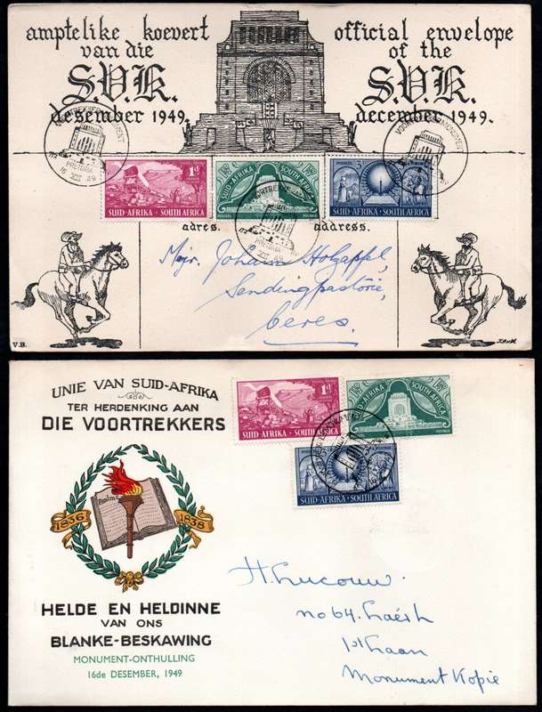 UNION 1949 INAUG OF THE VOORTREKKER MONUMENT SELECTION OF (X22) COVERS. CONDITION ETC AS PER SCANS.