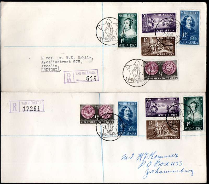 UNION 1952 TERCENTENARY OF VAN RIEBEECK SELECTION OF (X17) COVERS. CONDITION ETC AS PER SCANS.