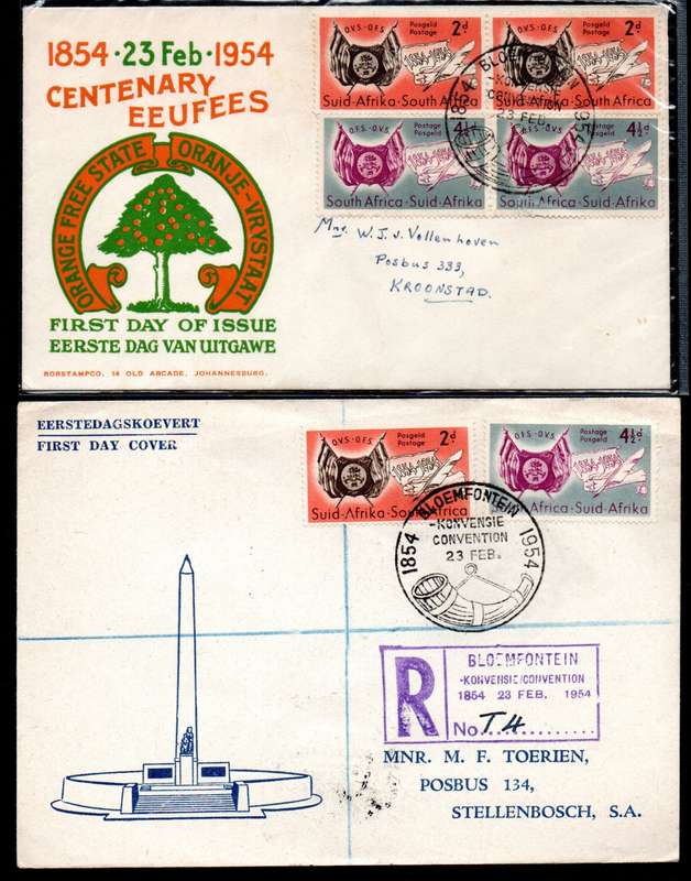 UNION 1954 CENTENARY OF ORANGE FREE STATE SELECTION OF (X18) COVERS. CONDITION ETC AS PER SCANS.