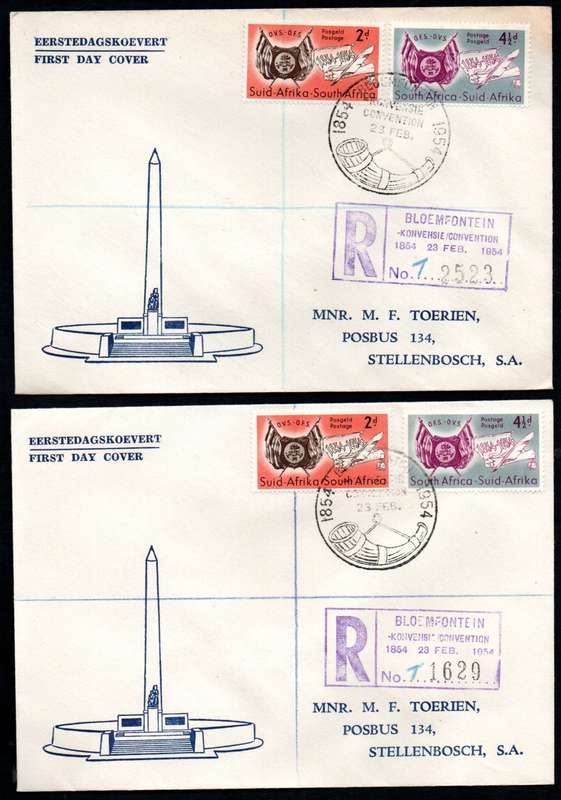 UNION 1954 CENTENARY OF ORANGE FREE STATE SELECTION OF (X18) COVERS. CONDITION ETC AS PER SCANS.