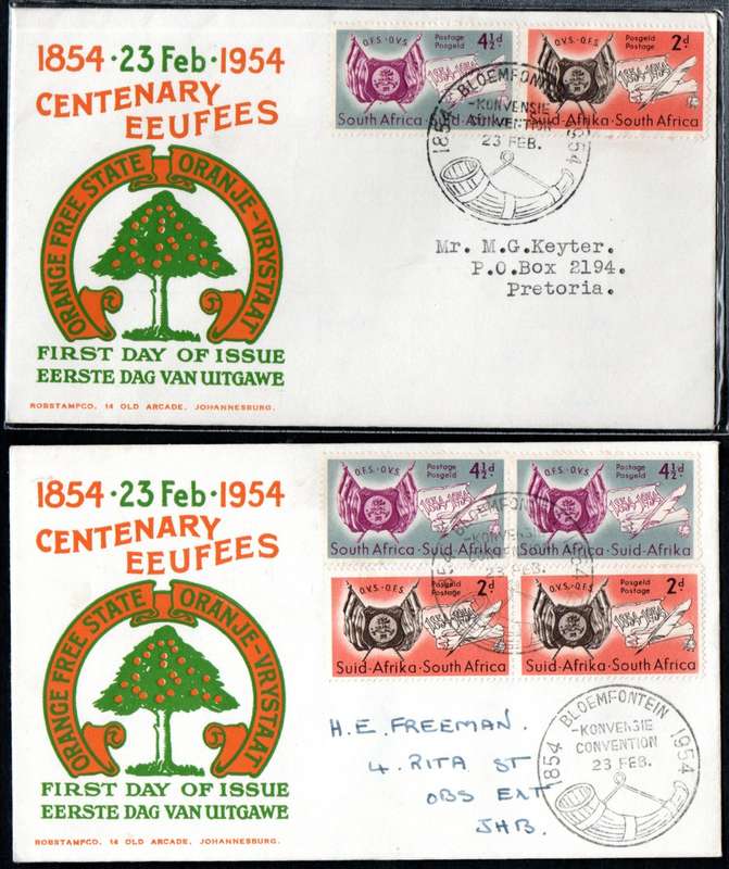 UNION 1954 CENTENARY OF ORANGE FREE STATE SELECTION OF (X18) COVERS. CONDITION ETC AS PER SCANS.