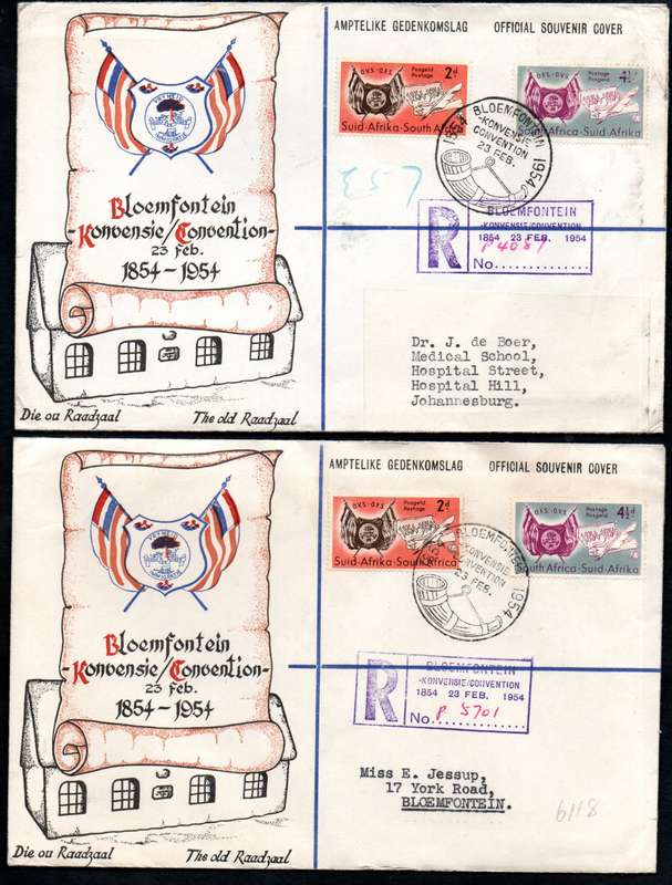 UNION 1954 CENTENARY OF ORANGE FREE STATE SELECTION OF (X18) COVERS. CONDITION ETC AS PER SCANS.