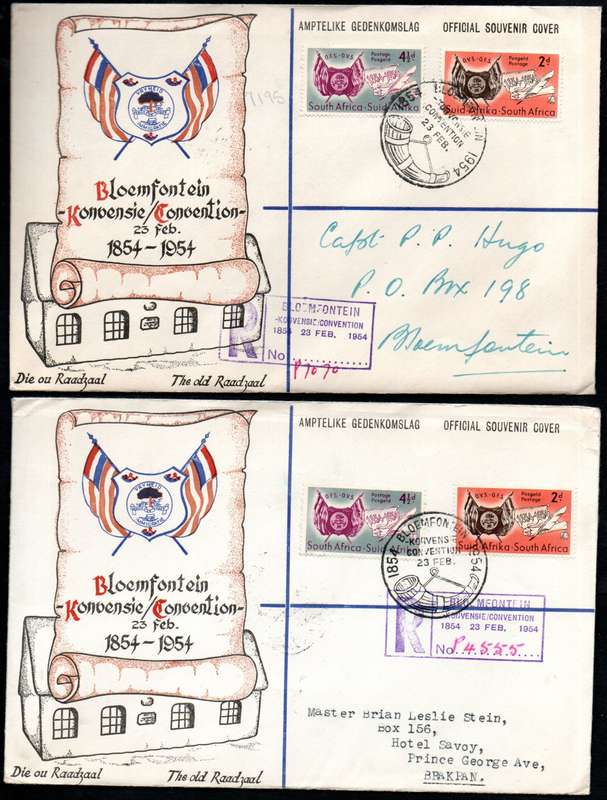 UNION 1954 CENTENARY OF ORANGE FREE STATE SELECTION OF (X18) COVERS. CONDITION ETC AS PER SCANS.