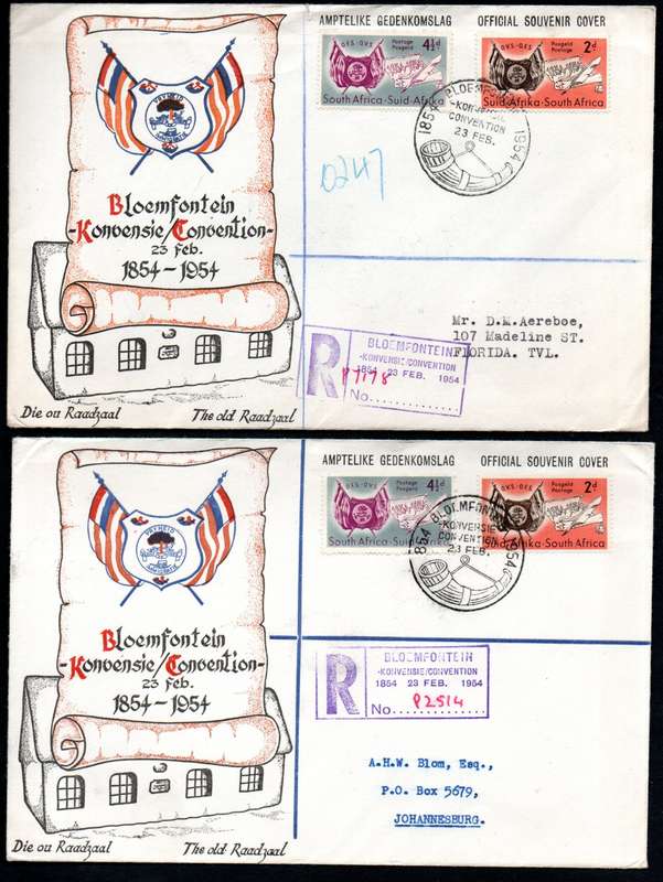 UNION 1954 CENTENARY OF ORANGE FREE STATE SELECTION OF (X18) COVERS. CONDITION ETC AS PER SCANS.