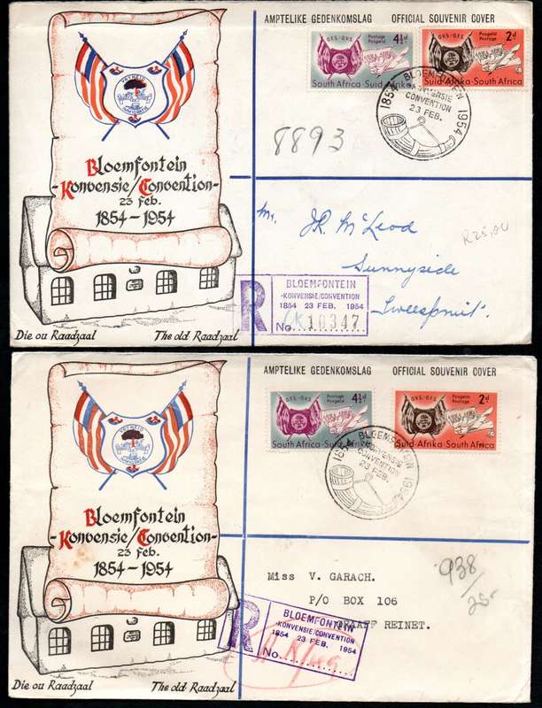 UNION 1954 CENTENARY OF ORANGE FREE STATE SELECTION OF (X18) COVERS. CONDITION ETC AS PER SCANS.