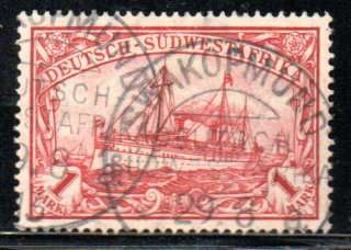 GERMAN SWA 1906-19 1 MARK RED USED SINGLE. LOZENGES WMK. SACC31. AS PER SCANS. CV R1400.