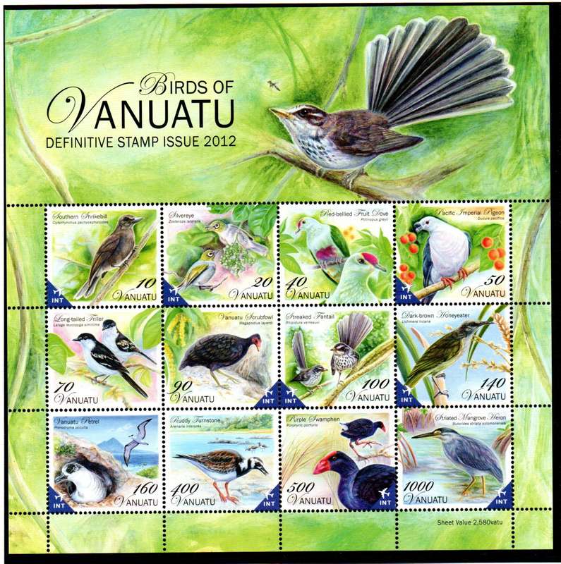 VANUATU 2012 BIRDS OF VANUATU UMM SETENANT SHEETLET. SGMS1130. CV GBP 40. STUNNING THEMATIC ITEM.