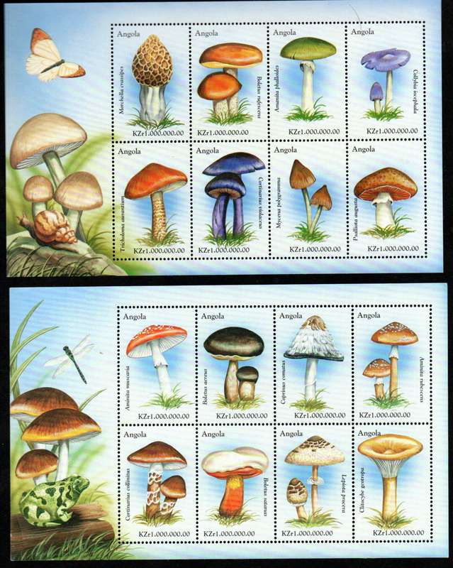 ANGOLA 1999 FUNGI (MUSHROOMS) (X3) SETENANT SHEETLETS OF (X8) EACH UMM. SG1469/92. CV GBP 24+.