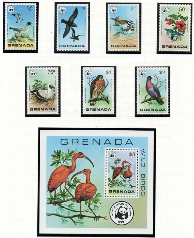 GRENADA 1978 WILD BIRDS OF GRENADA UMM SET OF (X7) + MINI SHEET. SG922-MS929. CV GBP 12+. NICE SET.