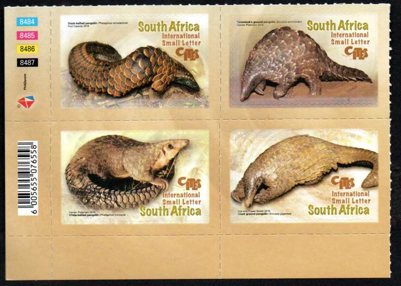 RSA 2016 CITES COP17 (PANGOLINS) MINT SELF-ADHESIVE CONTROL BLOCK. AS PER SCANS.
