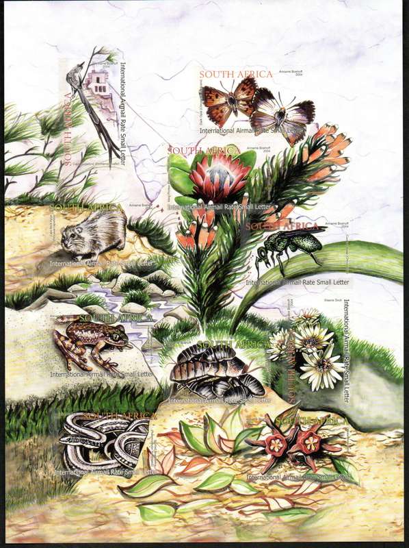 RSA 2004 THE ECOLOGY OF TABLE MOUNTAIN MINT SELF-ADHESIVE SHEETLET + CTO SHEETLET. CV R540.
