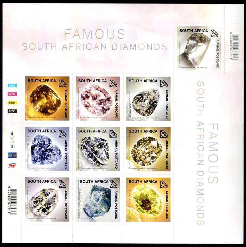 RSA 2017 FAMOUS SA DIAMONDS SELF-ADHESIVE SHEETLET OF (X10). AS PER SCANS. SACC2324. CV R750.