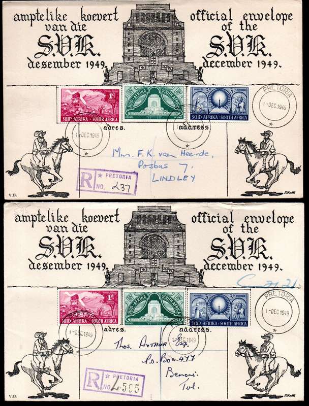 UNION 1949 INAUG OF THE VOORTREKKER MONUMENT SELECTION OF (X20) COVERS. CONDITION ETC AS PER SCANS.