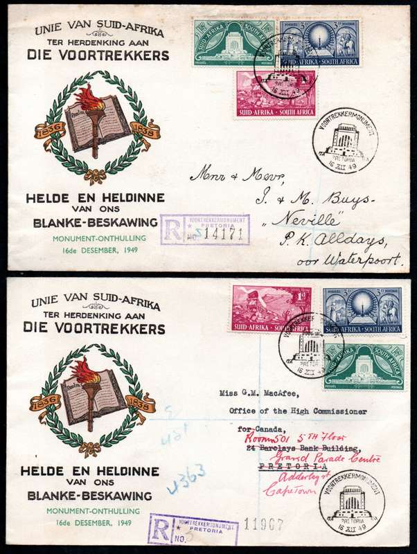 UNION 1949 INAUG OF THE VOORTREKKER MONUMENT SELECTION OF (X20) COVERS. CONDITION ETC AS PER SCANS.
