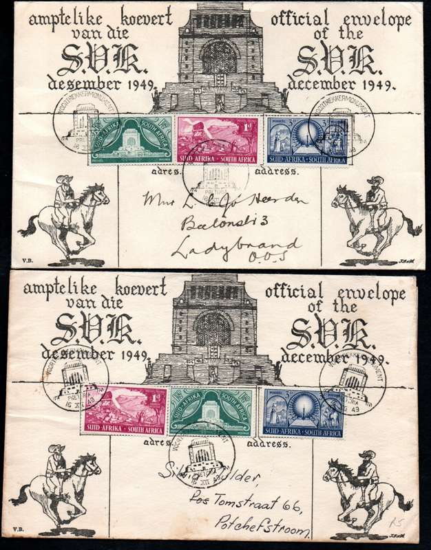 UNION 1949 INAUG OF THE VOORTREKKER MONUMENT SELECTION OF (X20) COVERS. CONDITION ETC AS PER SCANS.