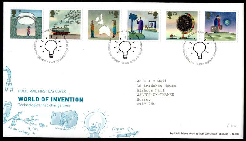RSA 2007 WORLD OF INVENTION FIRST DAY COVER (PONT MENAI). AS PER SCANS. CV GBP 11.