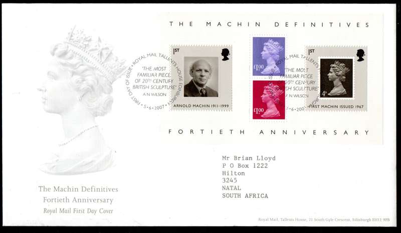 GB 2007 40TH ANNIV OF THE FIRST MACHIN DEFINITIVES FIRST DAY COVER (TALLENTS HOUSE). AS PER SCANS.