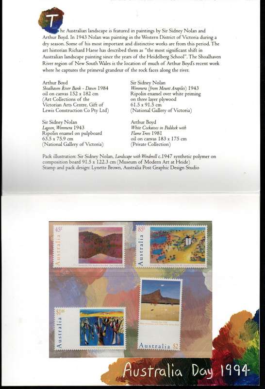 AUSTRALIA 1994 AUSTRALIA DAY PRESENTATION PACK WITH UMM STAMPS. SG1435-38. AS PER SCANS.