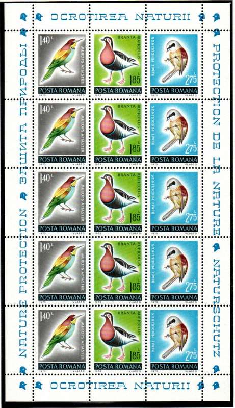 ROMANIA 1973 PROTECTION OF NATURE UMM SHEET. SG3979-81. AS PER SCANS. CV GBP 12+.