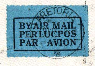 UNION 1937 AIRMAIL COVER PRETORIA TO BRISTOL, ENGLAND WITH AIRMAIL LABEL TIED. DATED 1 VII 37.