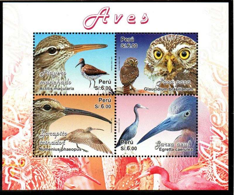 PERU 2009 BIRDS MINI SHEET UMM. SGMS2676. AS PER SCANS. CV GBP 34. LOVELY THEMATIC SHEET.