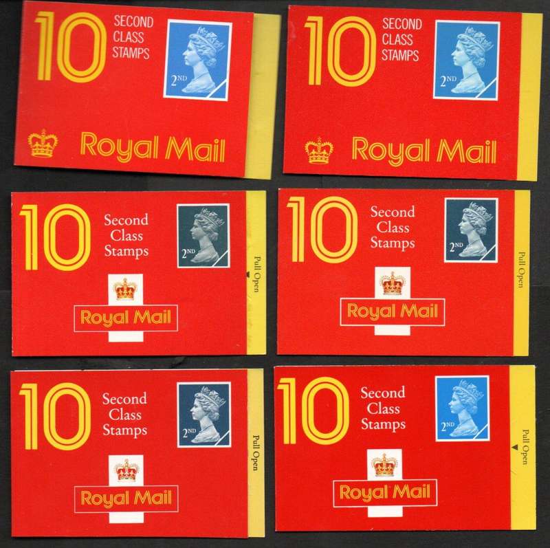 GB 1989-90 (X6) BARCODE BOOKLETS (2ND CLASS STAMPS). HC1, HC2, HC3, HC4 (X2), HC5. TOTAL CV GBP 71+