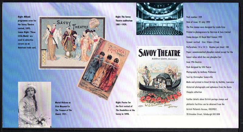 GB 1992 150TH BIRTH ANNI OF SIR ARTHUR SULLIVAN - GILBERT AND SULLIVAN MINT PRESENTATION PACK NO 229