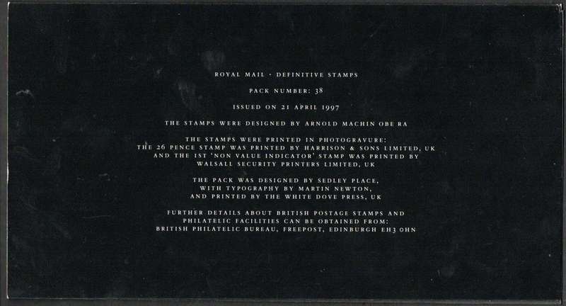 GB 1997 QEII MACHIN DEFINITIVE PRESENTATION PACK NO 38 MINT. AS PER SCANS.