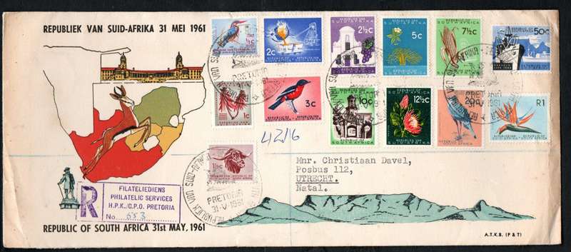 RSA 1961 1ST DEF NEW REPUBLIC (31 MAY 1961) SELECTION OF (X11) FDCs ETC. CONDITION ETC AS PER SCANS.