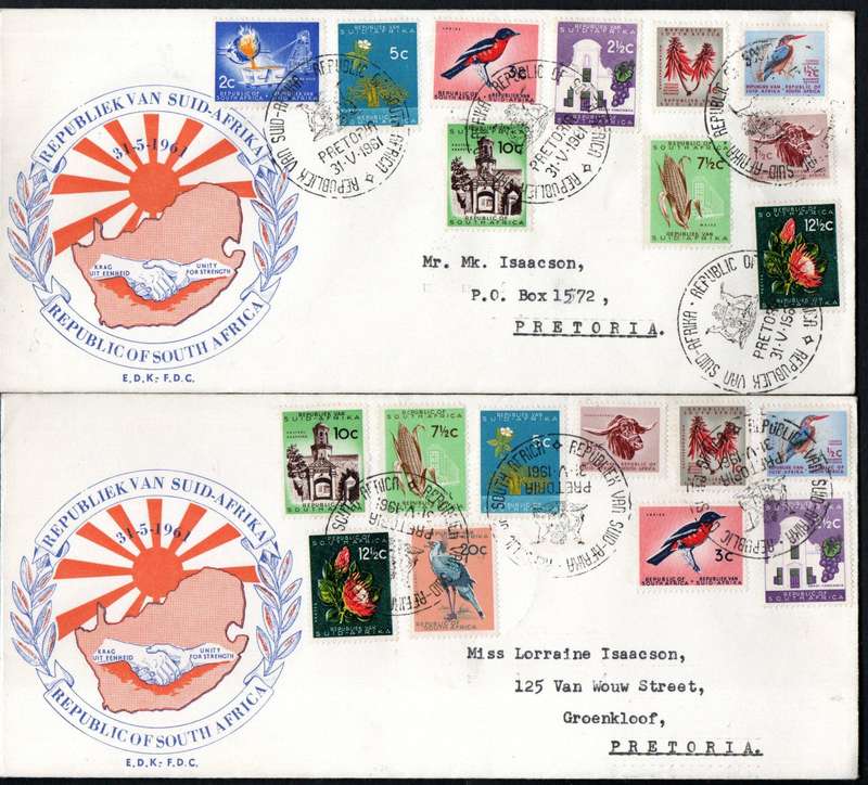 RSA 1961 1ST DEF NEW REPUBLIC (31 MAY 1961) SELECTION OF (X11) FDCs ETC. CONDITION ETC AS PER SCANS.