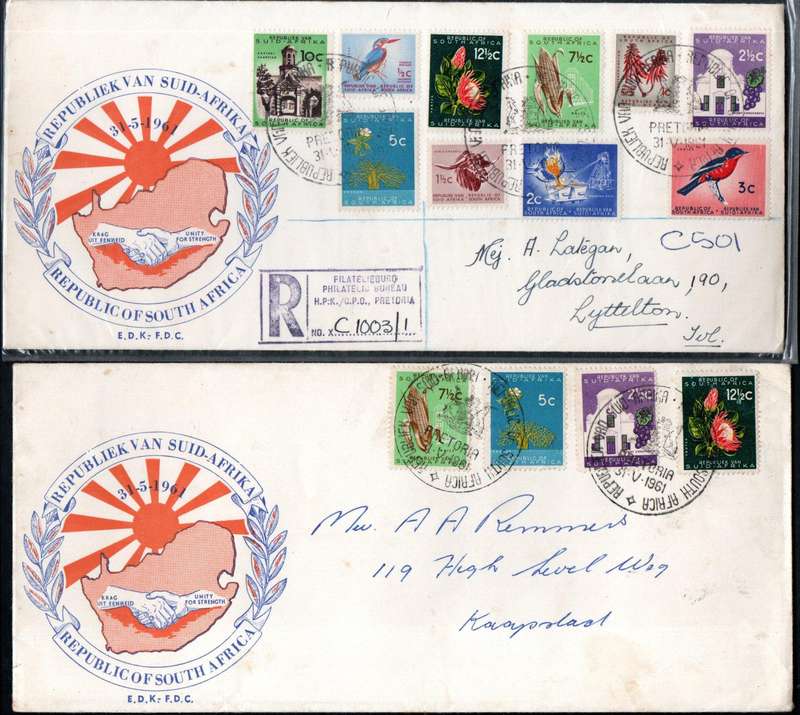 RSA 1961 1ST DEF NEW REPUBLIC (31 MAY 1961) SELECTION OF (X11) FDCs ETC. CONDITION ETC AS PER SCANS.