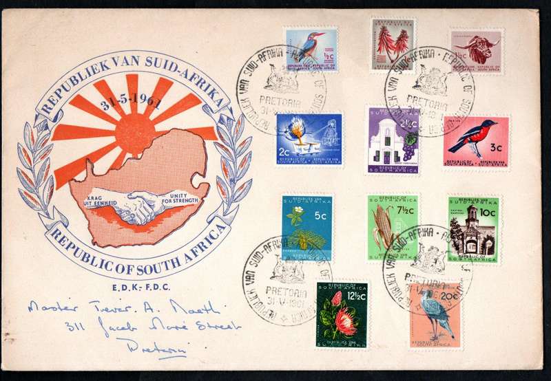 RSA 1961 1ST DEF NEW REPUBLIC (31 MAY 1961) SELECTION OF (X11) FDCs ETC. CONDITION ETC AS PER SCANS.