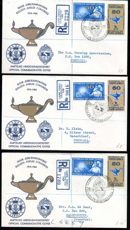RSA 1964 50TH ANN OF NURSING ASSOCIATION (PREPEX/CAPE TOWN D/S) (X30) FDCs ETC. CONDITION PER SCANS.