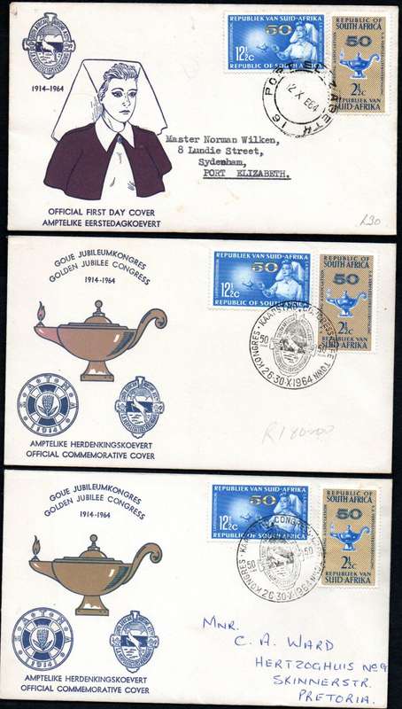 RSA 1964 50TH ANN OF NURSING ASSOCIATION (PREPEX/CAPE TOWN D/S) (X30) FDCs ETC. CONDITION PER SCANS.