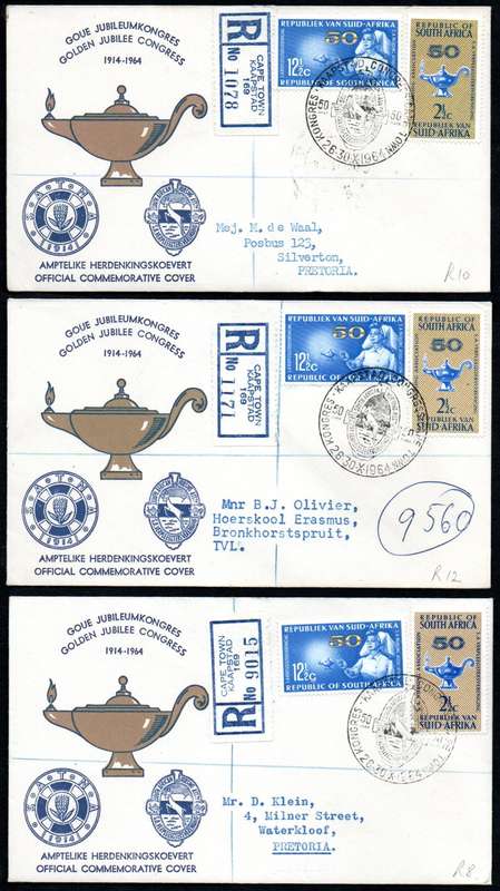 RSA 1964 50TH ANN OF NURSING ASSOCIATION (PREPEX/CAPE TOWN D/S) (X30) FDCs ETC. CONDITION PER SCANS.