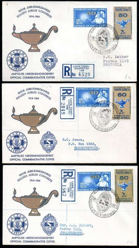 RSA 1964 50TH ANN OF NURSING ASSOCIATION (PREPEX/CAPE TOWN D/S) (X30) FDCs ETC. CONDITION PER SCANS.