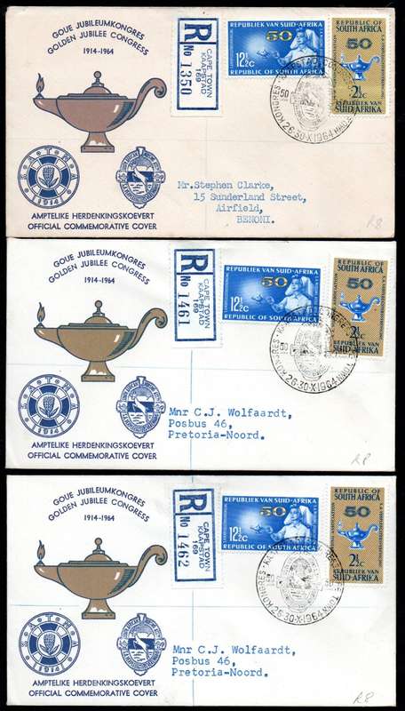 RSA 1964 50TH ANN OF NURSING ASSOCIATION (PREPEX/CAPE TOWN D/S) (X30) FDCs ETC. CONDITION PER SCANS.