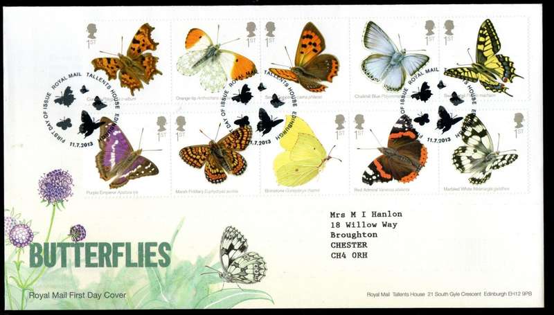 GB 2013 BUTTERFLIES (TALLENTS HOUSE) FIRST DAY COVER. AS PER SCANS. GREAT ITEM.