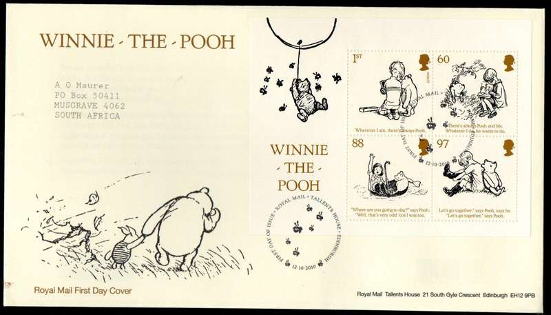 GB 2010 WINNIE THE POOH (TALLENTS HOUSE) FIRST DAY COVER. AS PER SCANS. GREAT ITEM.
