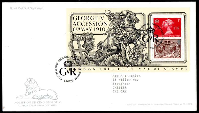 GB 2010 GEORGE V ACCESSION LONDON 2010 FESTIVAL OF STAMPS FIRST DAY COVER. GREAT ITEM.