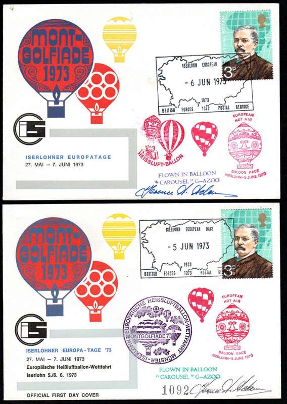 GB 1973 (X2) HOT AIR BALLOON COVERS SIGNED 'PILOT' ETC. AS PER SCANS.