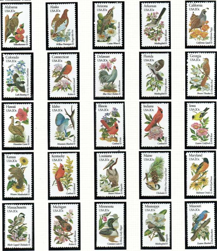 USA 1982 STATE BIRDS AND FLOWERS SET OF (X50) UMM SINGLES. SG1930/79. CV GBP 45. AS PER SCANS.