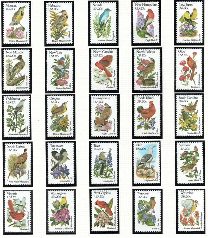 USA 1982 STATE BIRDS AND FLOWERS SET OF (X50) UMM SINGLES. SG1930/79. CV GBP 45. AS PER SCANS.