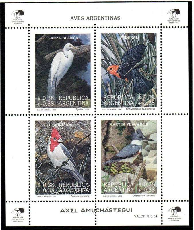 ARGENTINA 1993 BIRDS UMM SET OF (X4) IN SHEETLET. SG2341/44. AS PER SCANS. CV GBP 11. NICE THEMATIC.