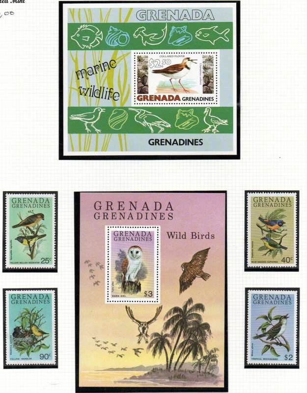 GRENADINES OF GRENADA 1979 PLOVER MSHEET SGMS353 + 1980 WILD BIRDS SET OF (X4) UMM + MSHEET.